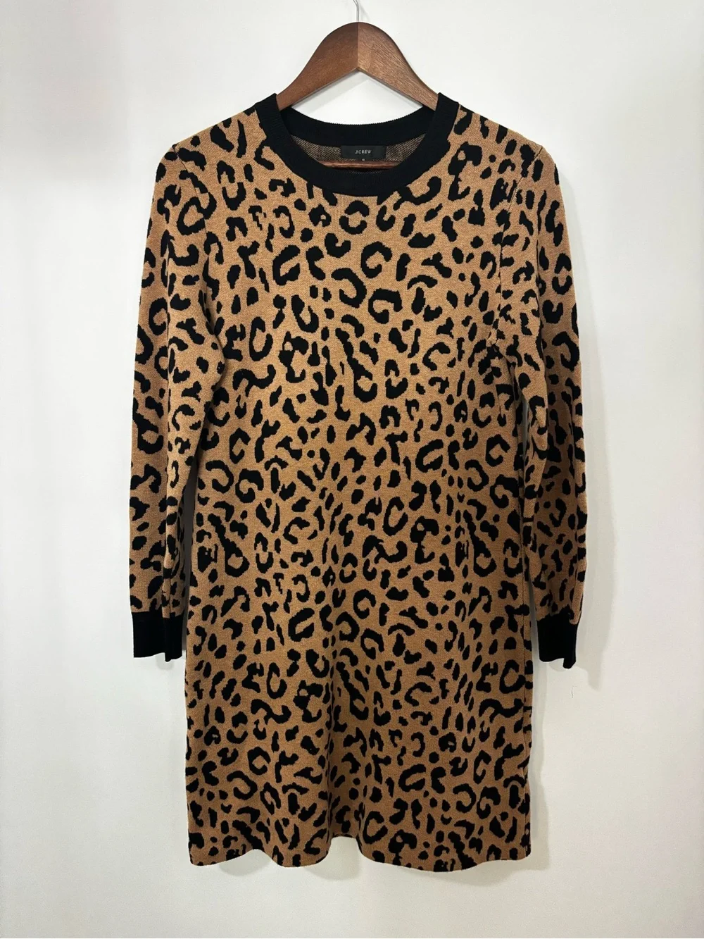 J.Crew Leopard Wool Blend Sweater Dress Brown Black Size S